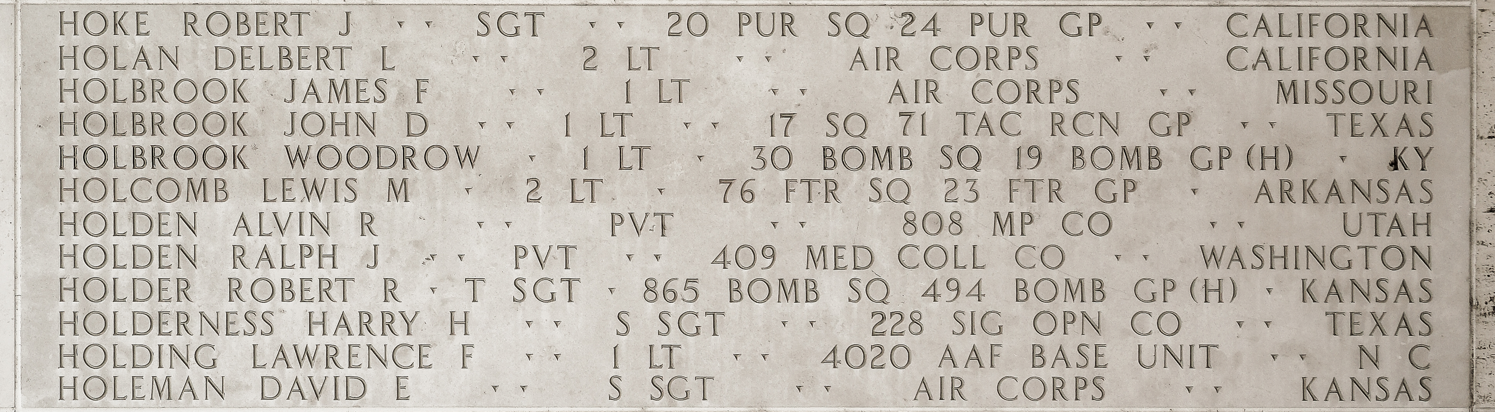 Woodrow  Holbrook, First Lieutenant